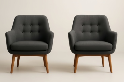 Set di 2 poltrone in tessuto grigio scuro con gambe in legno massello