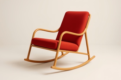 Sedia a dondolo in legno massello con seduta in tessuto di poliestere rosso