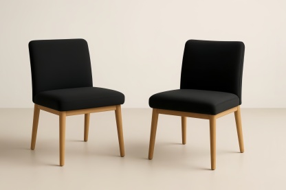 Set di 2 Sedie in Tessuto Nero con Gambe in Legno