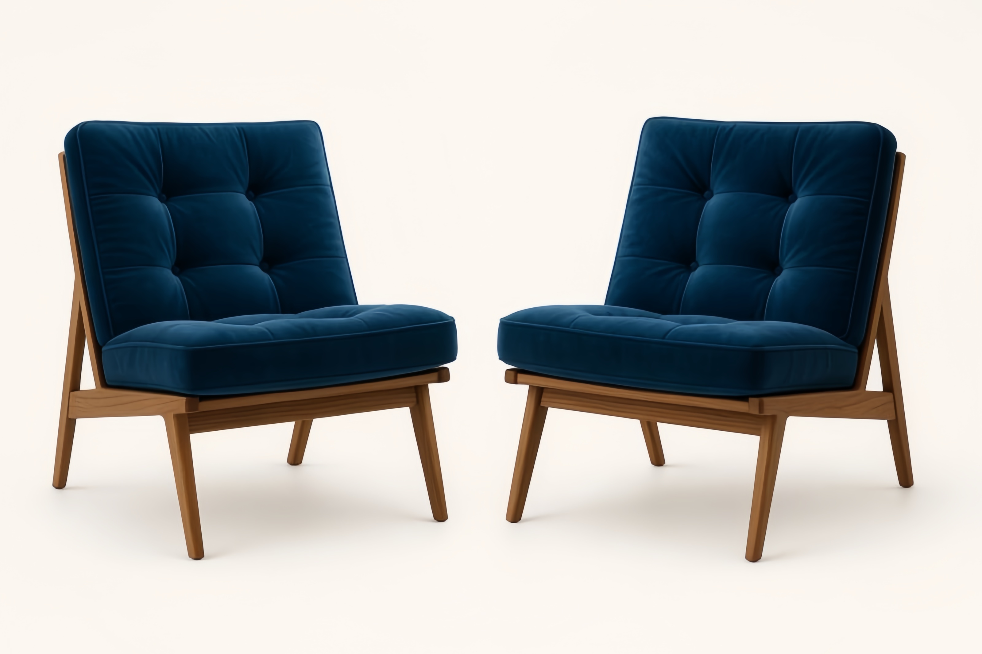 Due sedie con schienale in velluto blu e struttura in legno, dimensioni 60 x 75 x 80 cm