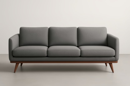 Divano lungo in tessuto di poliestere grigio con base in legno massello