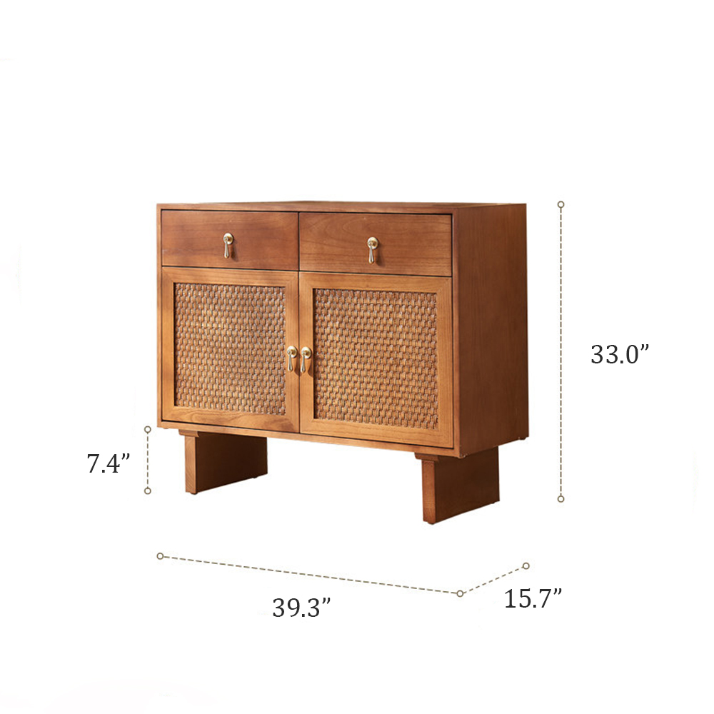39.3“ Ash Wood Rattan Woven Door Sideboard Cabinet