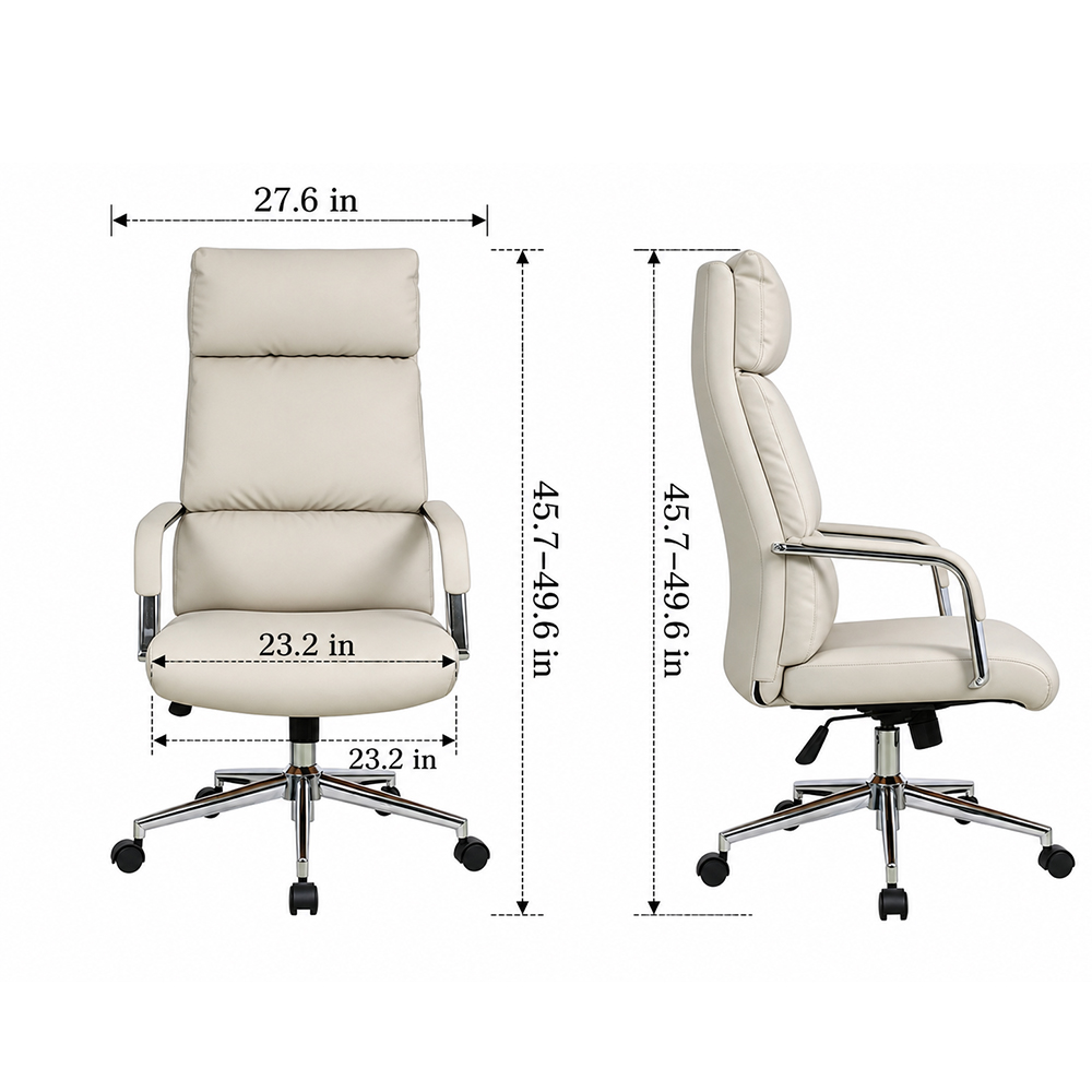 Modern Cream PU Leather Swivel Office Chair with Chrome Base