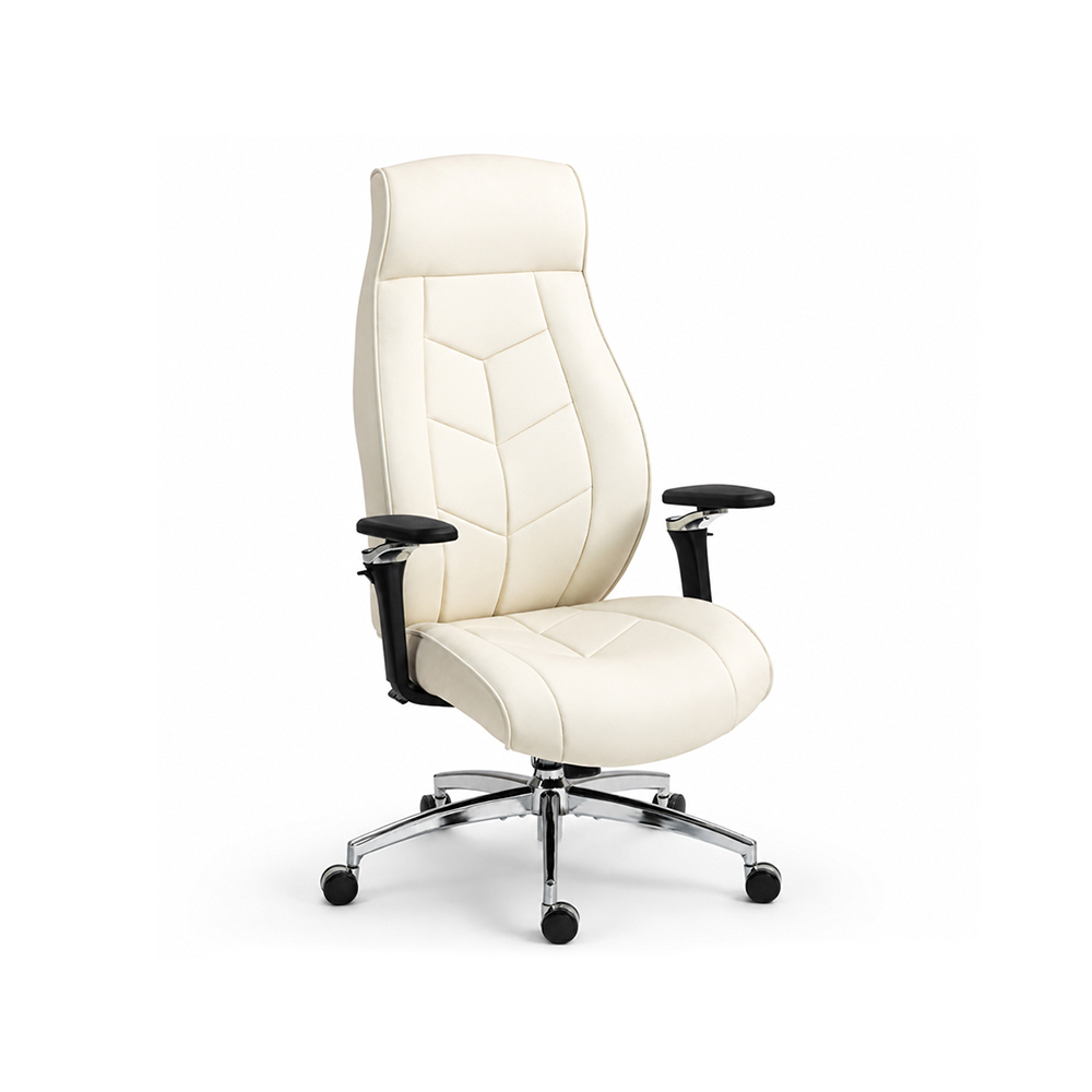 Cream PU Leather Executive Office Chair With 6D Armrests