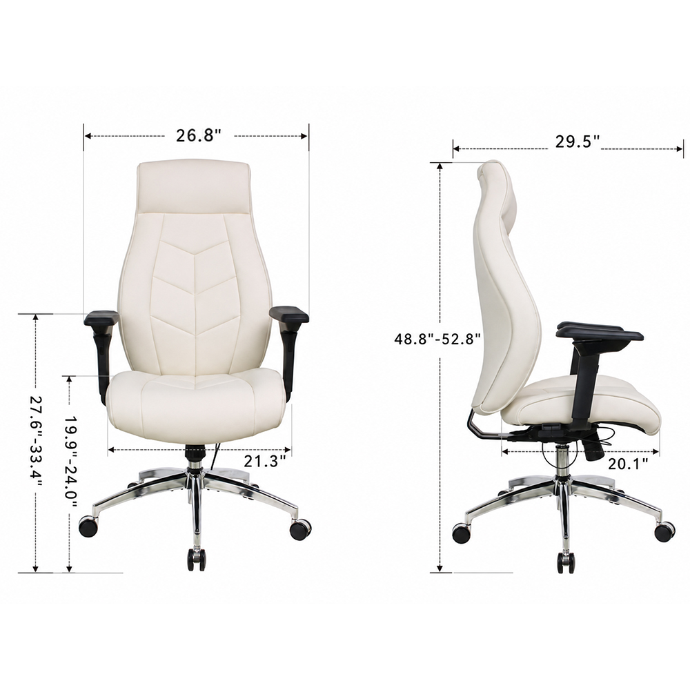 Cream PU Leather Executive Office Chair With 6D Armrests