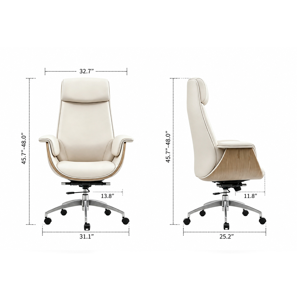 Cream PU Leather Executive Office Chair with Aluminum Base