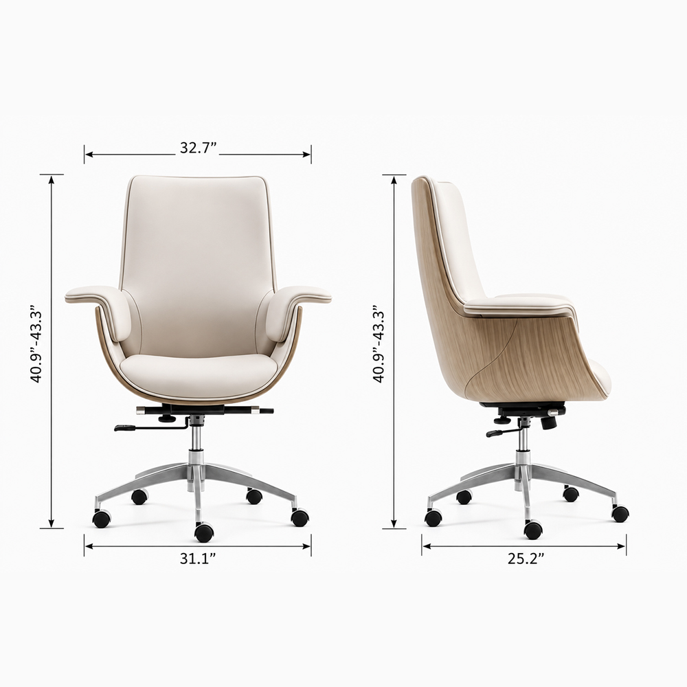 Cream PU Leather Office Chair with Dual-Function Tilt Mechanism