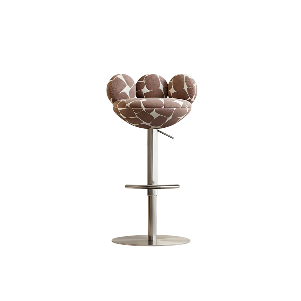 Adjustable Swivel Bar Stool with Floral Patterned Cushion and Chrome Base 1 Piece
