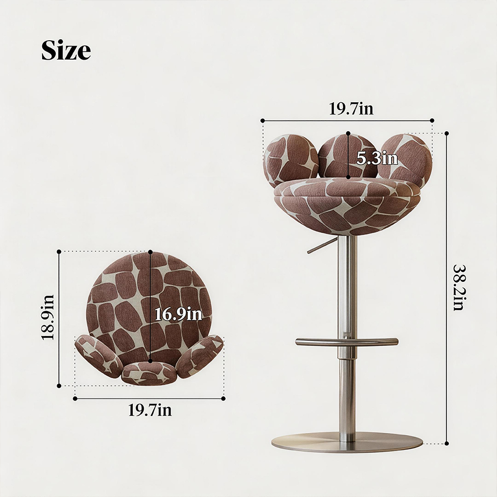 Adjustable Swivel Bar Stool with Floral Patterned Cushion and Chrome Base 1 Piece
