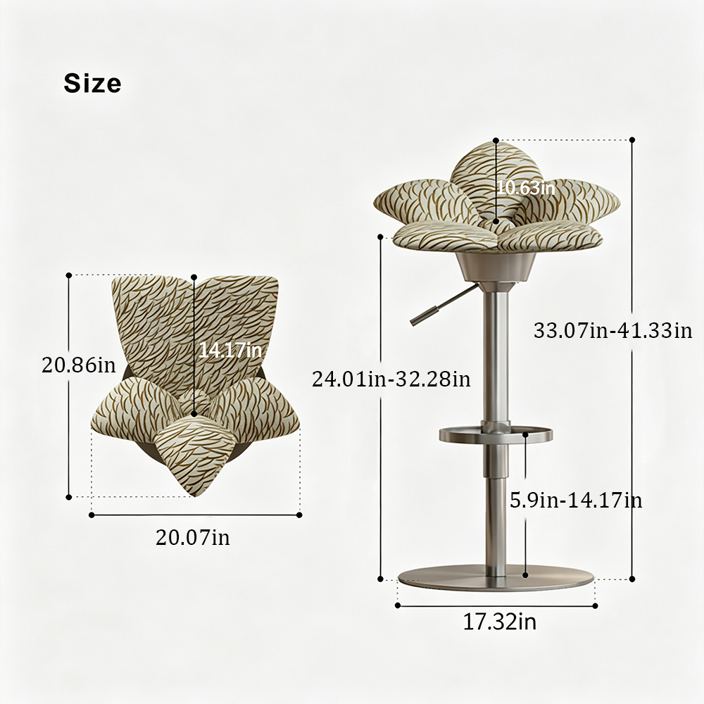 Adjustable Swivel Bar Stool with Petal-Shaped Upholstered Seat and Chrome Base 1 Piece