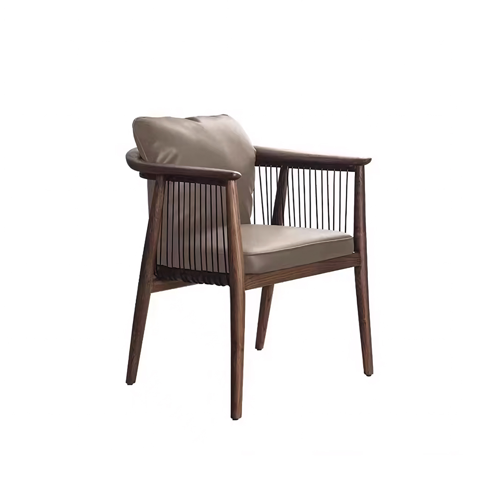Modern Black Wooden Dining Chair with Armrests Minimalist Striped Upholstered Dining Armchair 1 Piece