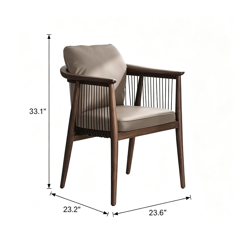 Modern Black Wooden Dining Chair with Armrests Minimalist Striped Upholstered Dining Armchair 1 Piece