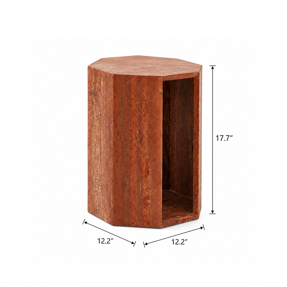 Raw Mineral Grain Natural Travertine Hollow End Side Table