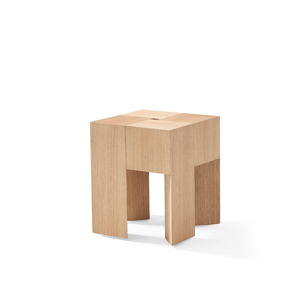 Geometric Split Block White Oak Veneer Multi Layer Wood Side Table