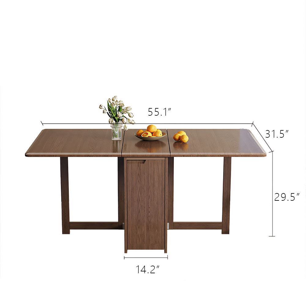 Space-Saving Folding Dining Table with Built-In Chair Storage and Wood Grain Finish