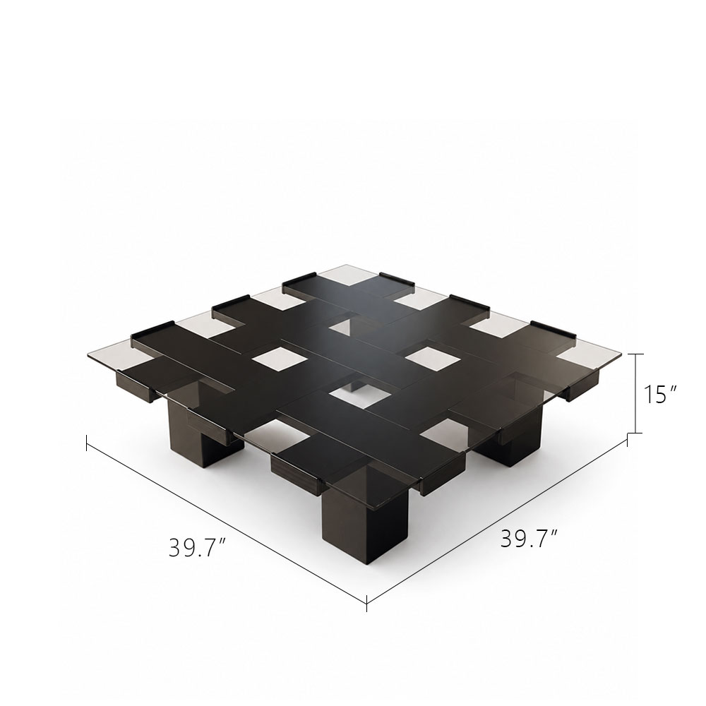 Tempered Glass Black Solid Wood Coffee Table