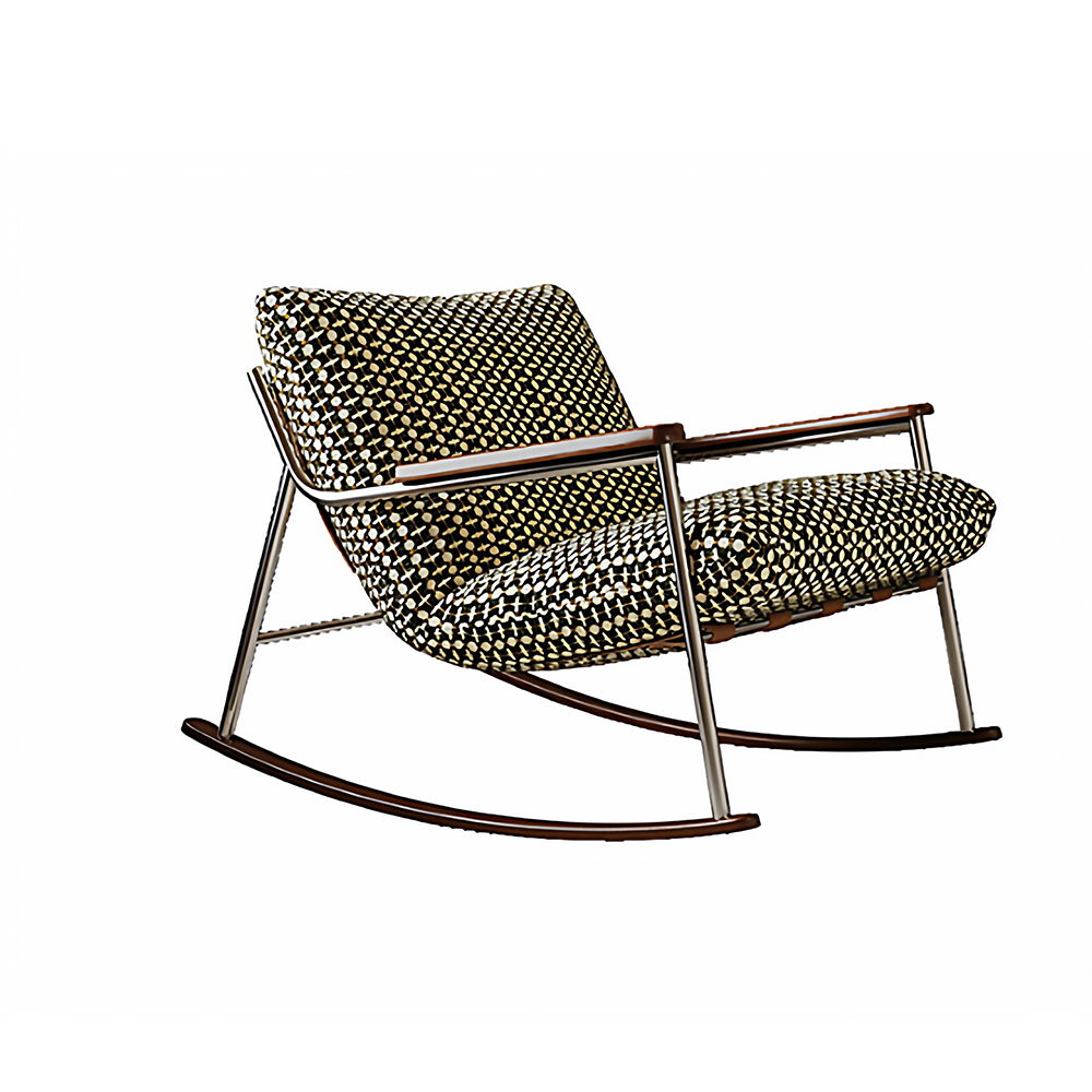 Geometric Woven Fabric Stainless Steel Wood Arm Rocking Accent Chair