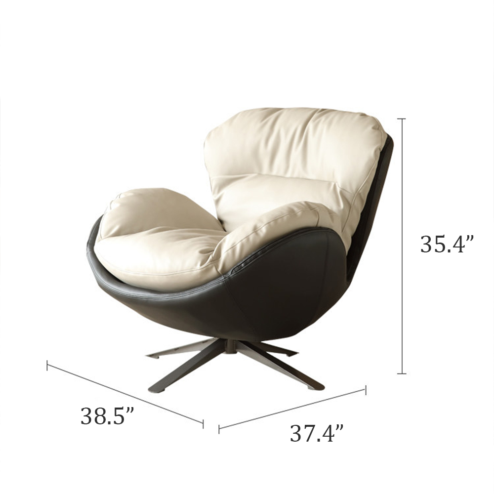 Modern Cream & Black Swivel Lounge Chair with Plush Cushioned Seat