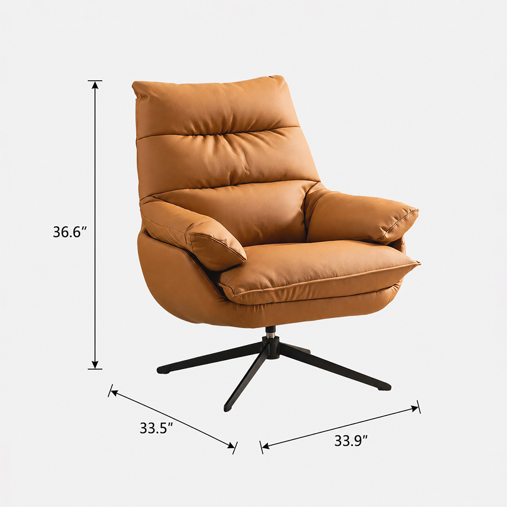 Modern Cognac Swivel Lounge Chair with High Back and Plush Cushions