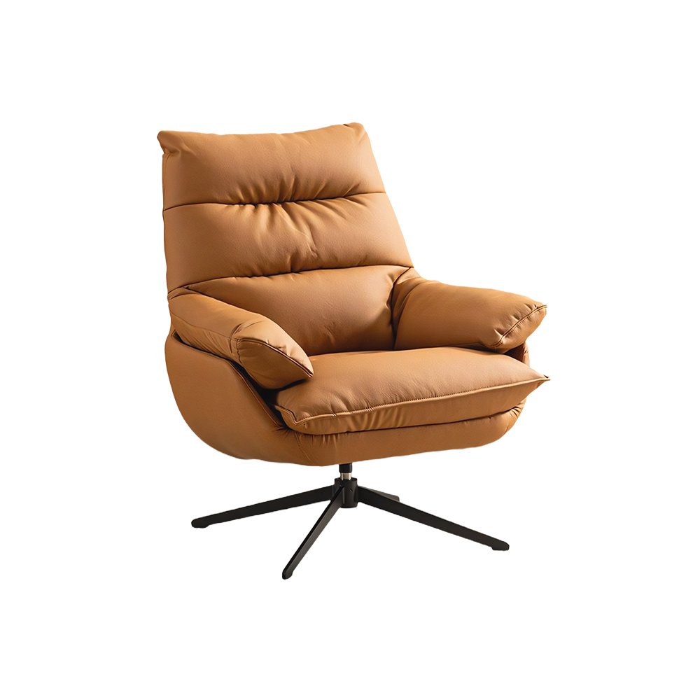 Modern Cognac Swivel Lounge Chair with High Back and Plush Cushions