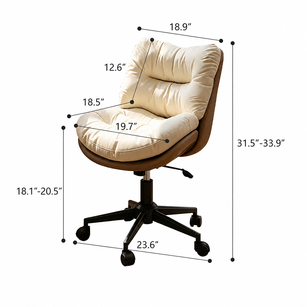 Modern Cream & Brown Tufted Swivel Office Chair with Rolling Base
