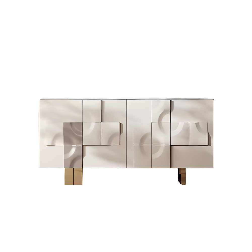  Marble Top Geometric Embossed Sideboard Cabinet