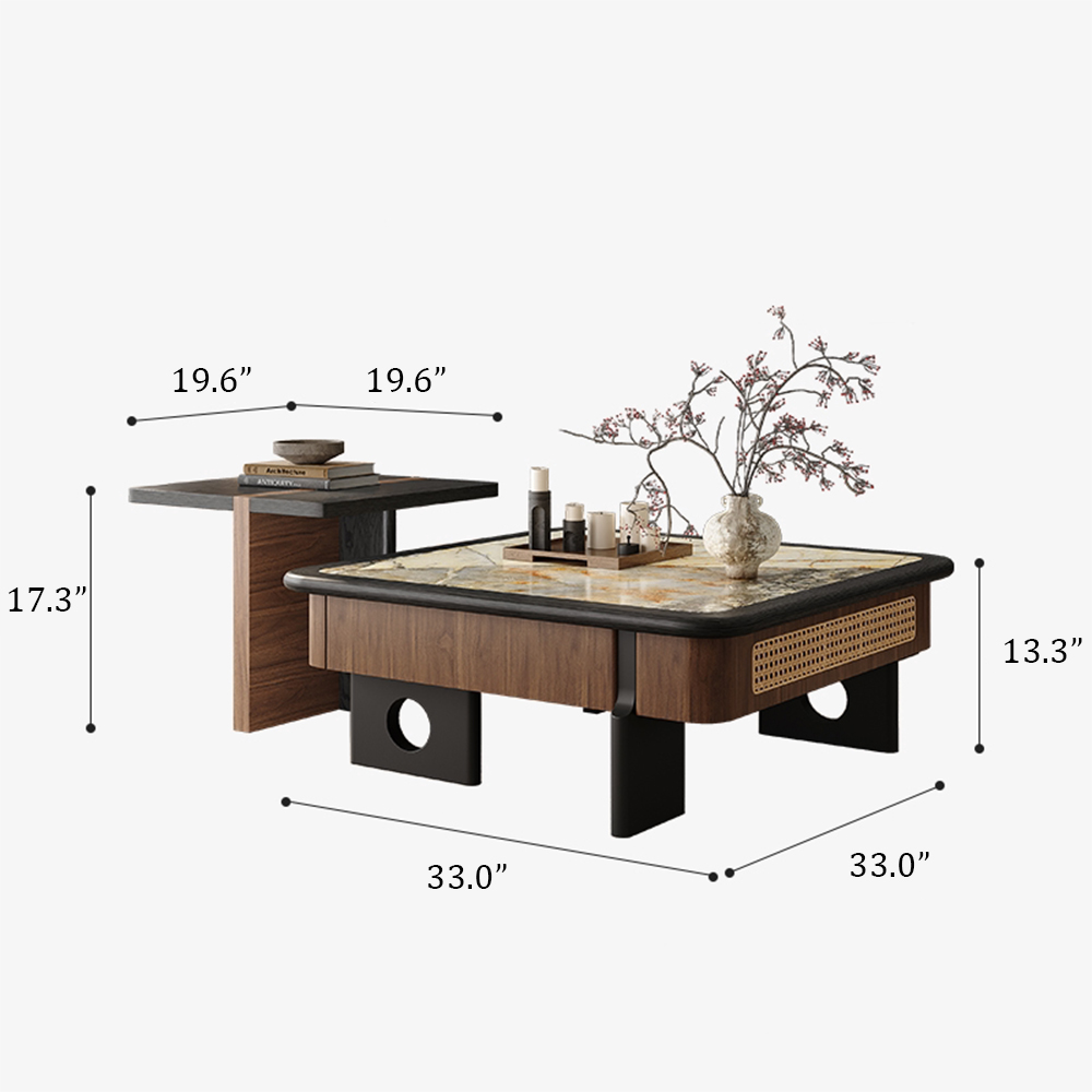 Wabi Sabi Sintered Stone Walnut Veneer Nesting Coffee Table Set