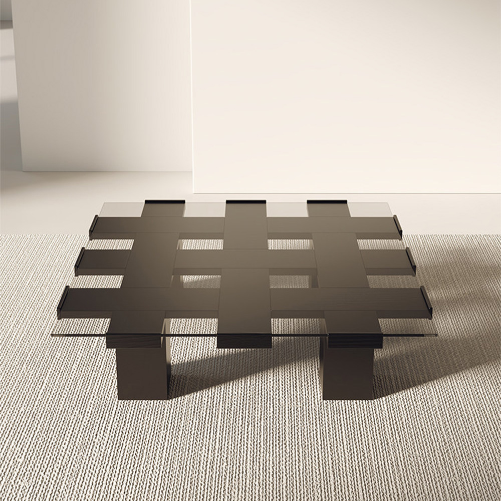 Tempered Glass Black Solid Wood Coffee Table