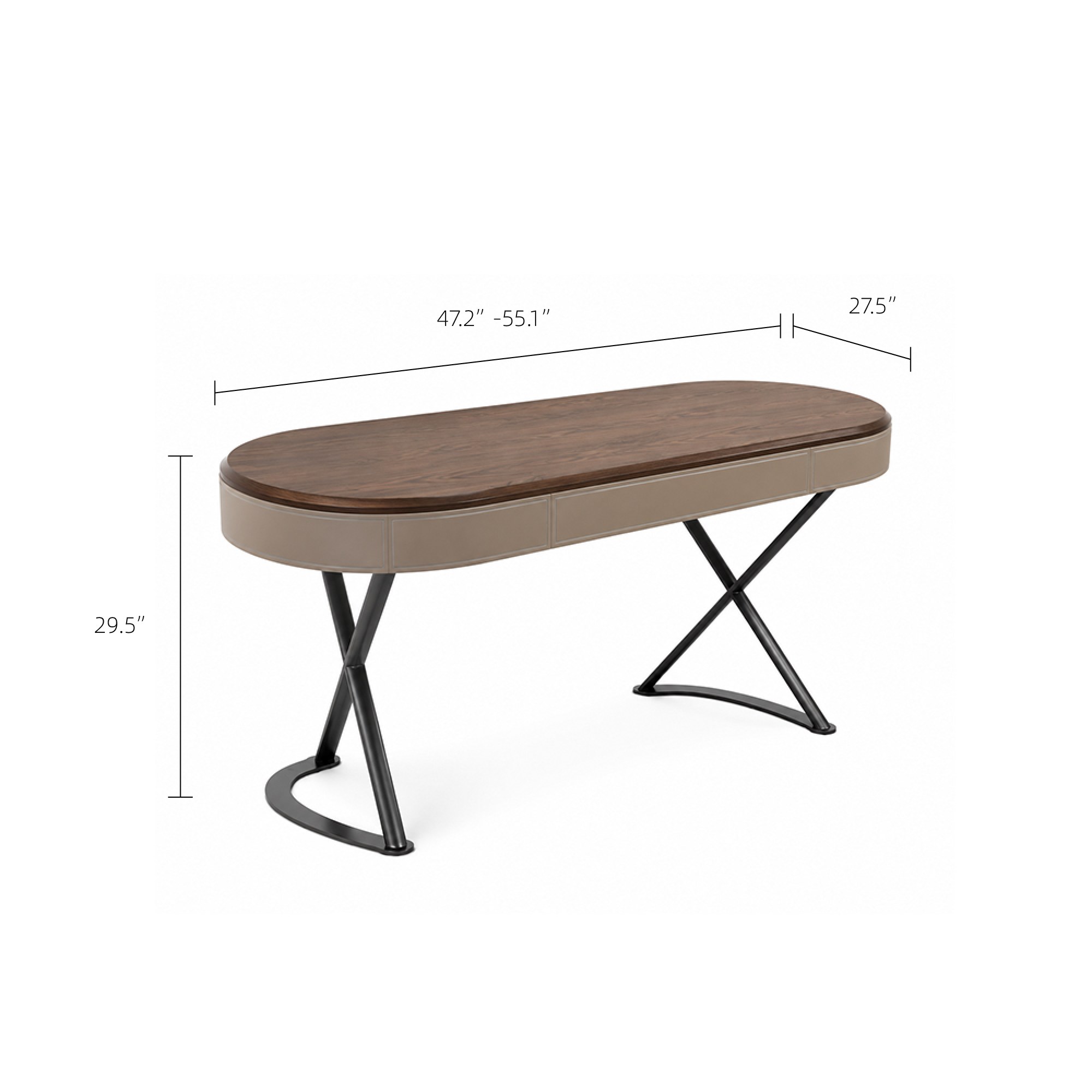 Curved Leather Trim Edge Solid Wood Stainless Steel Office Desk
