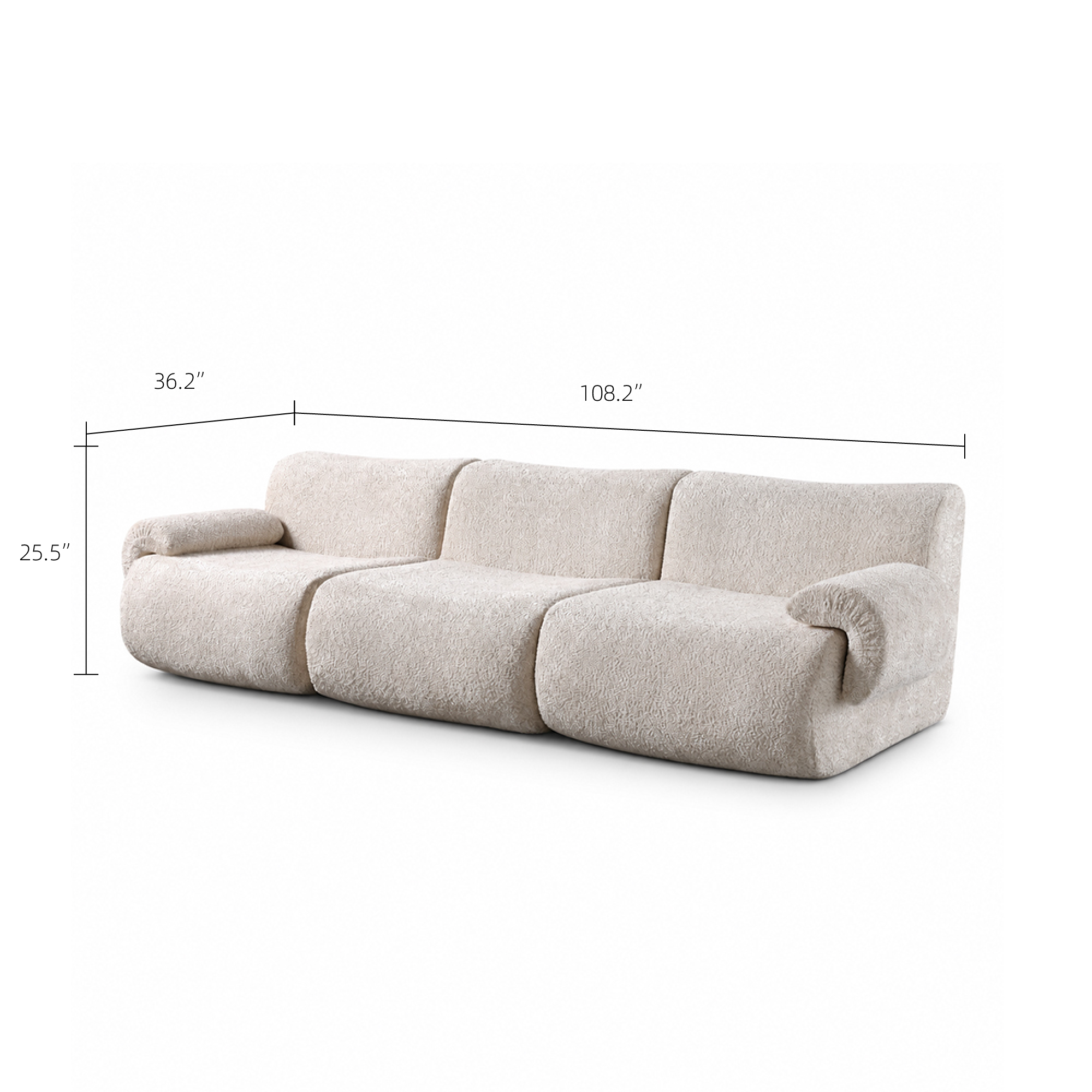 Soft and Fluffy Ivory Bouclé Compressed Sofa