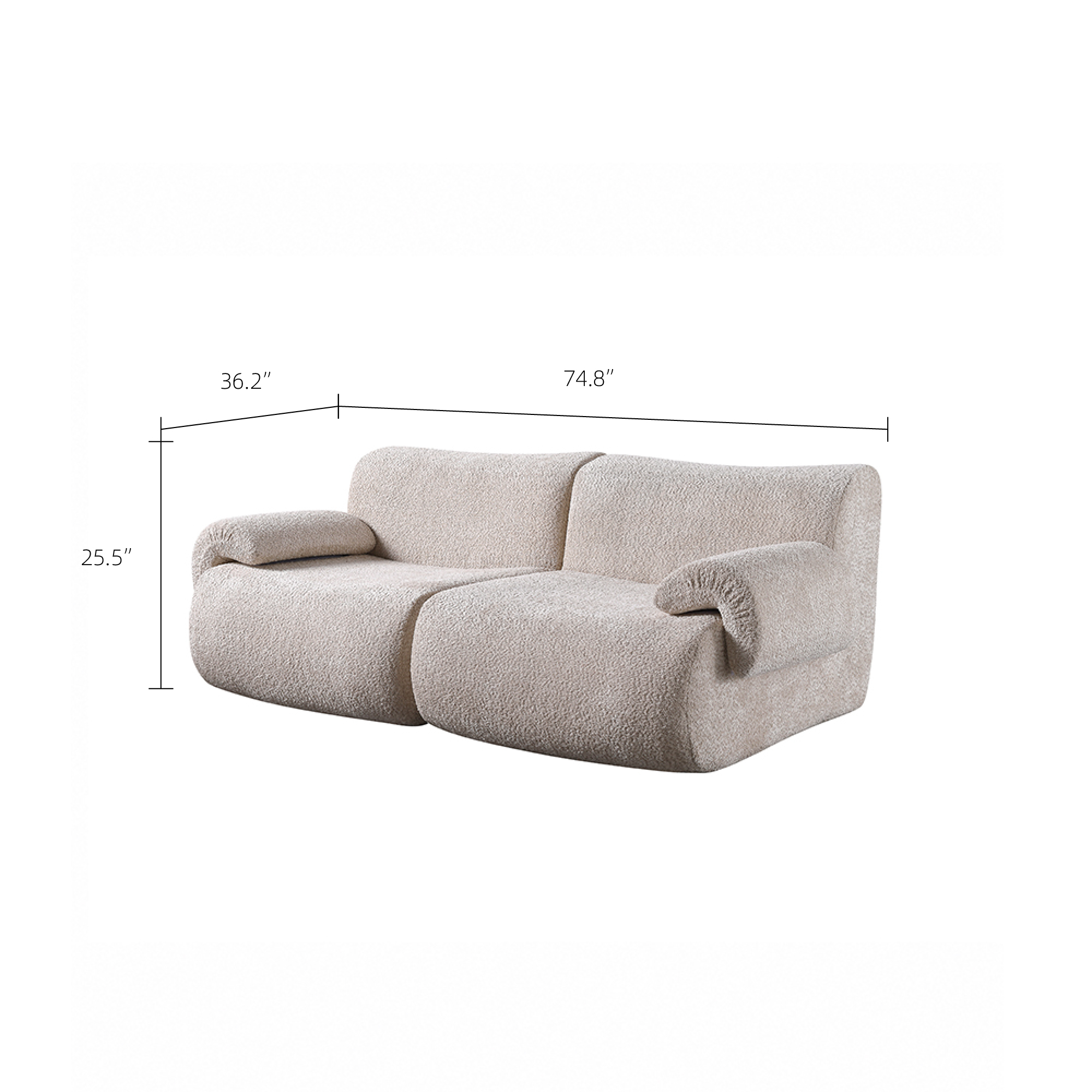 Soft and Fluffy Ivory Bouclé Compressed Sofa