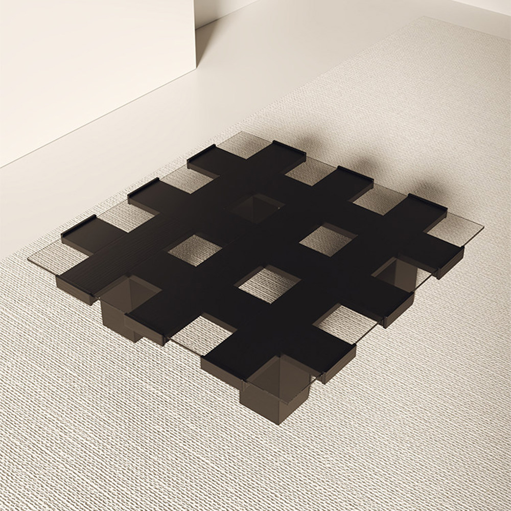 Tempered Glass Black Solid Wood Coffee Table
