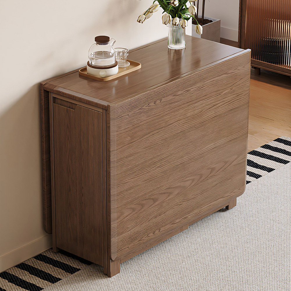Space-Saving Folding Dining Table with Built-In Chair Storage and Wood Grain Finish