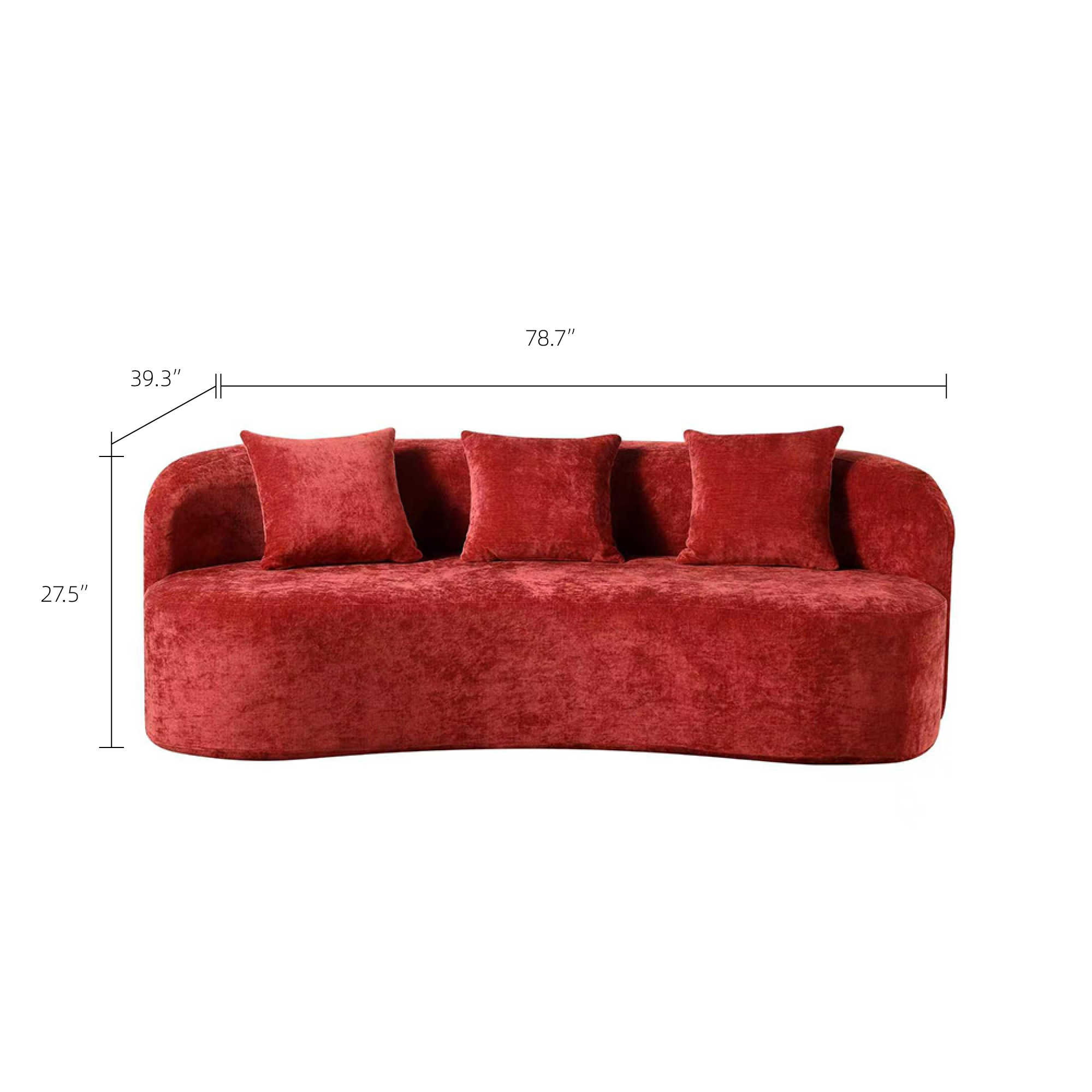78.7" Bold Red Crushed Velvet Curved Wave Vacuum Compressed Modular Sofa