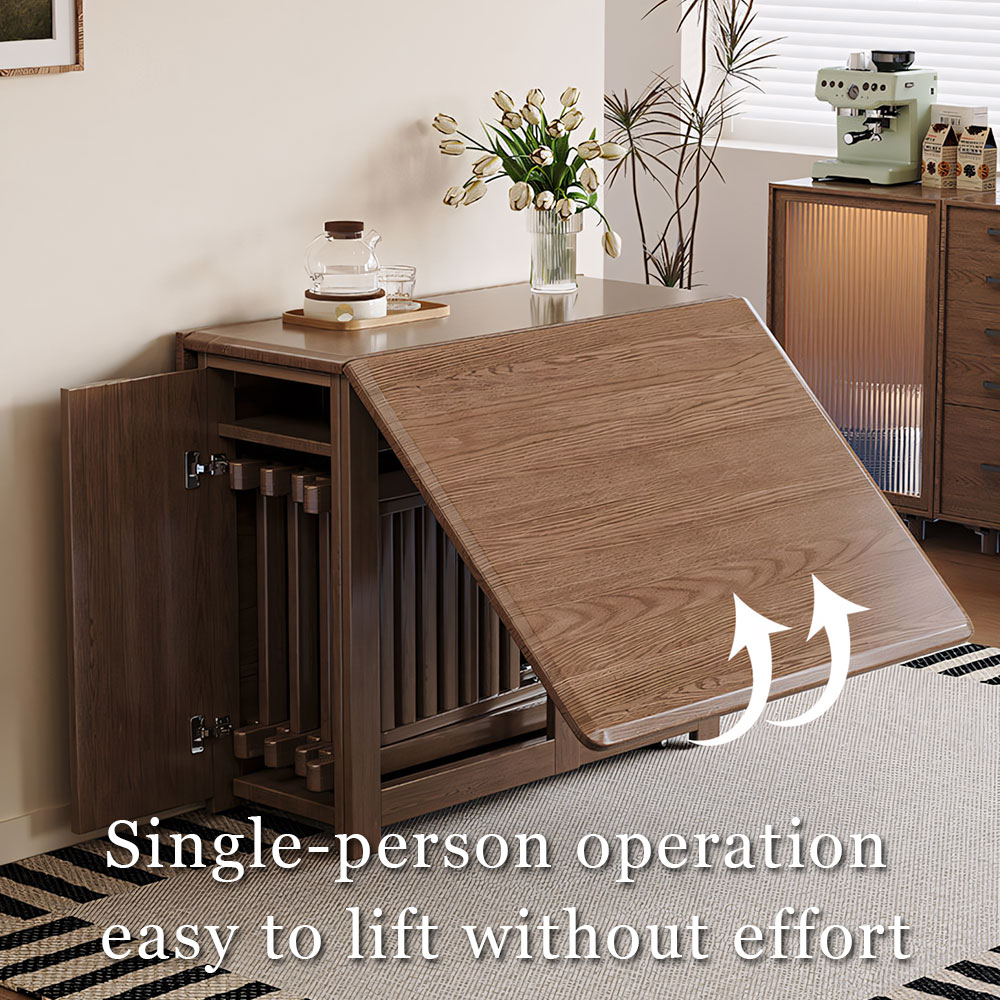 Space-Saving Folding Dining Table with Built-In Chair Storage and Wood Grain Finish