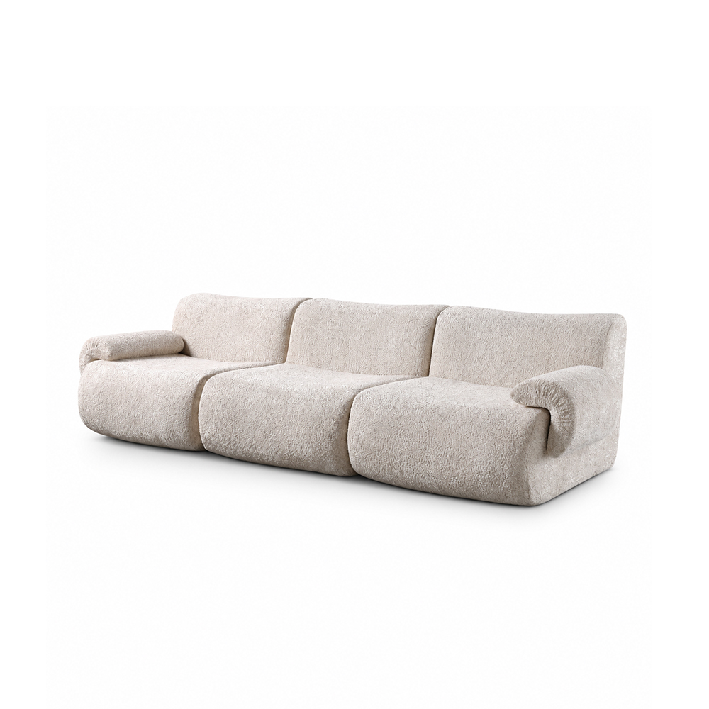 Soft and Fluffy Ivory Bouclé Compressed Sofa