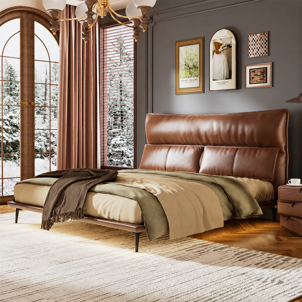 Luxury Floating Upholstered Platform Bed with LED Ambient Lighting & Cushioned Headboard