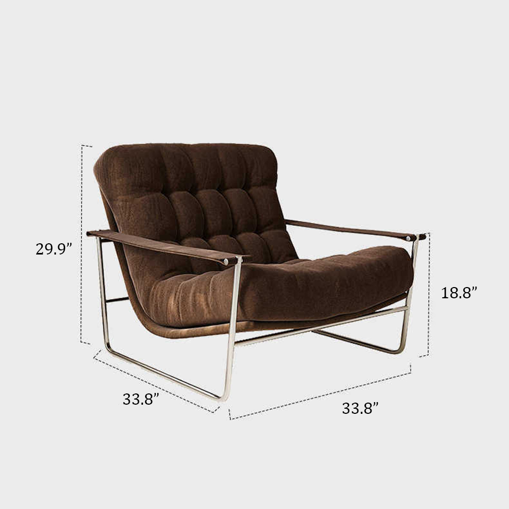 Thick Brown Corduroy Grid Tufted Chrome Cantilever Lounge Chair