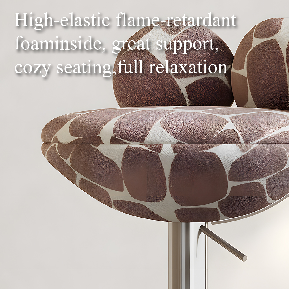 Adjustable Swivel Bar Stool with Floral Patterned Cushion and Chrome Base 1 Piece