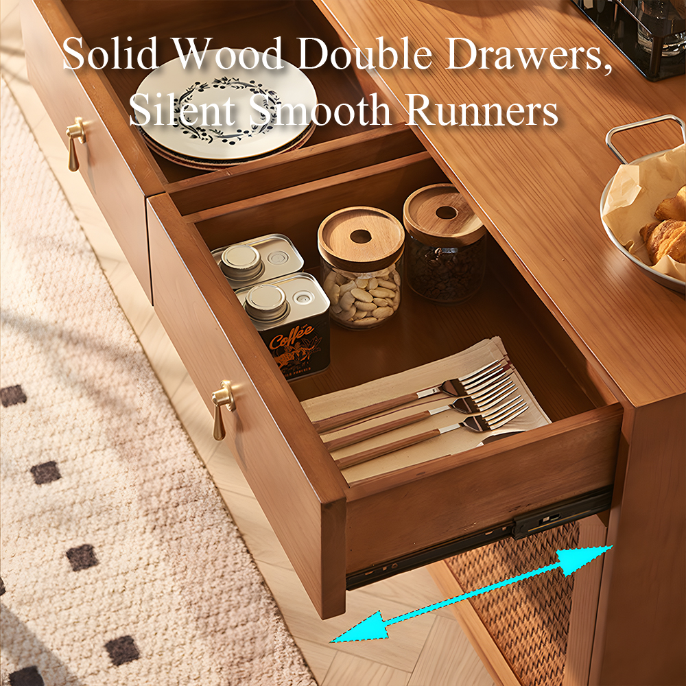 39.3“ Ash Wood Rattan Woven Door Sideboard Cabinet