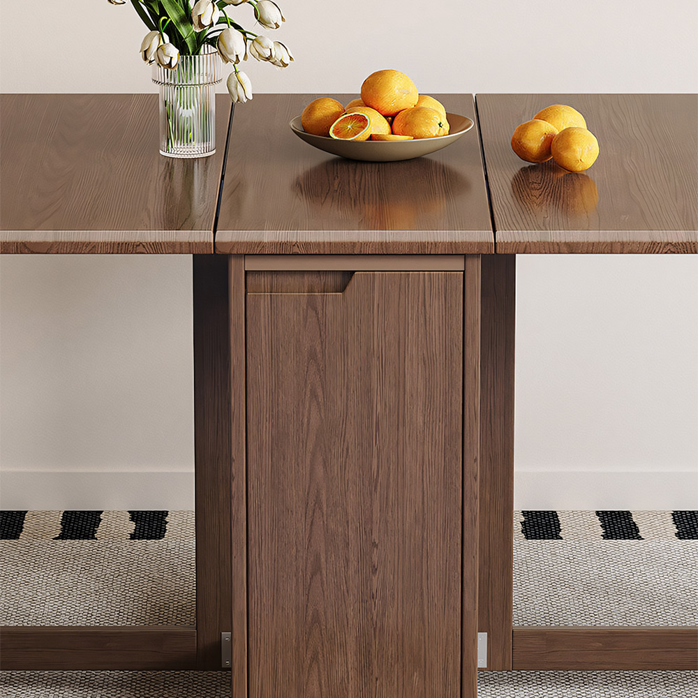 Space-Saving Folding Dining Table with Built-In Chair Storage and Wood Grain Finish