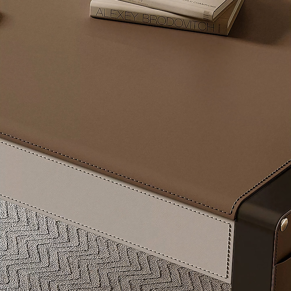 Full Grain Leather Top Solid Wood High Gloss Stainless Steel Writing Desk