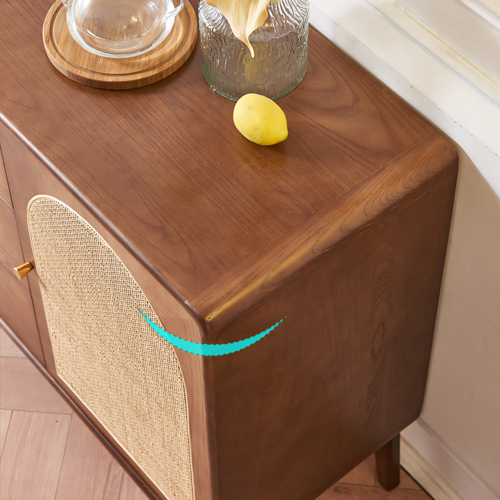 51.2" Multi Storage Solid Wood Sideboard With Woven Rattan Arched Doors Home Dining Furniture