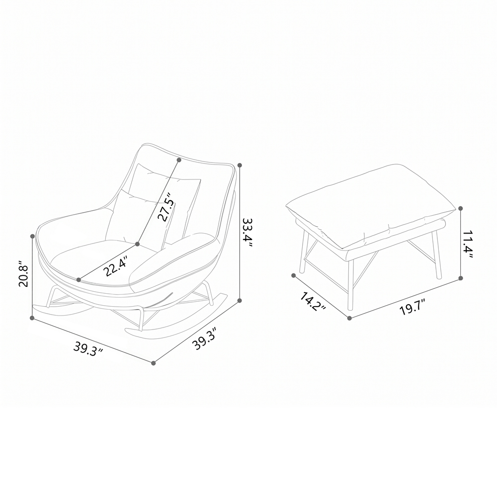 Modern Rocking Lounge Chair Upholstered Fabric Accent Chair with Curved Design and Metal Base