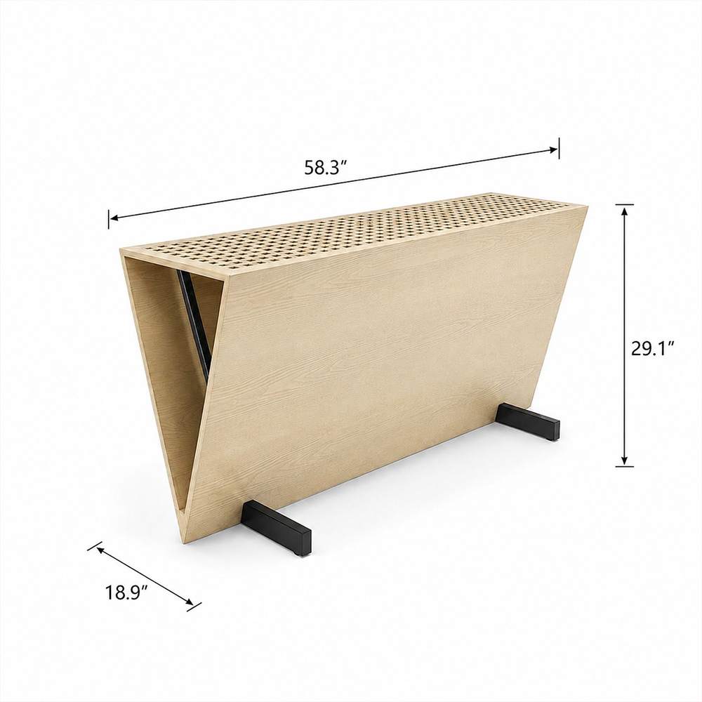 Ash Wood Veneer Trapezoid Shape Console Table