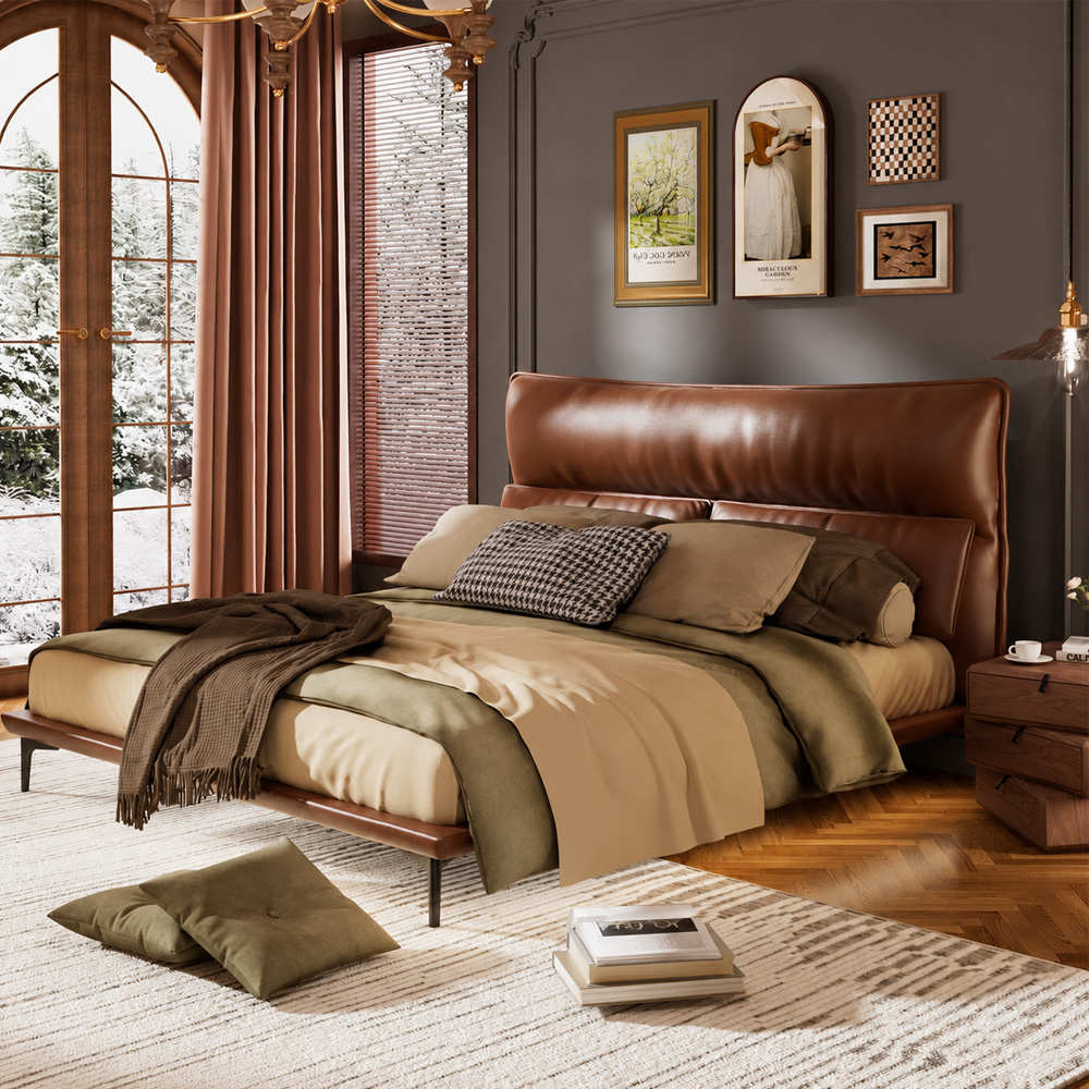 Luxury Floating Upholstered Platform Bed with LED Ambient Lighting & Cushioned Headboard