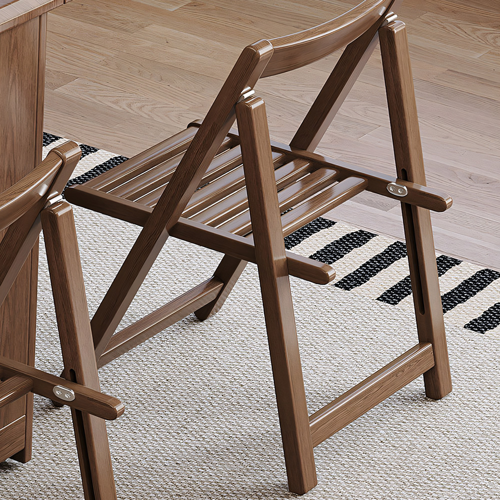 Space-Saving Folding Dining Table with Built-In Chair Storage and Wood Grain Finish