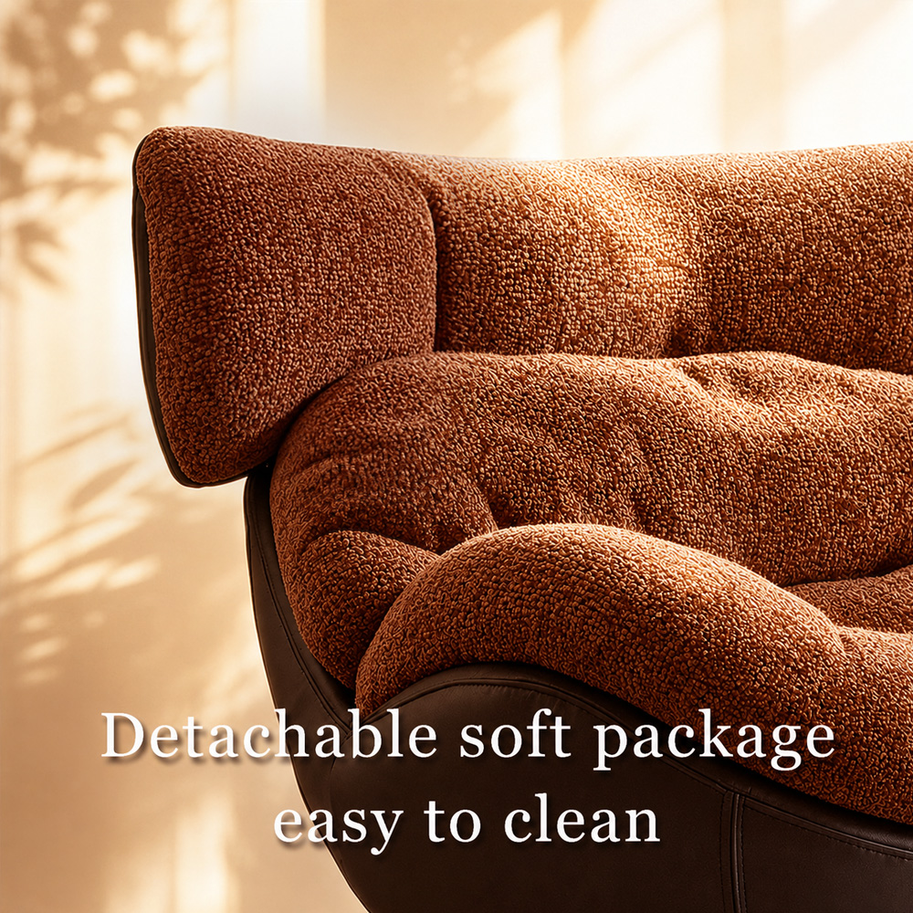 Modern Lounge Swivel Chair Linen Upholstered Fabric with Curved Design and Metal Base
