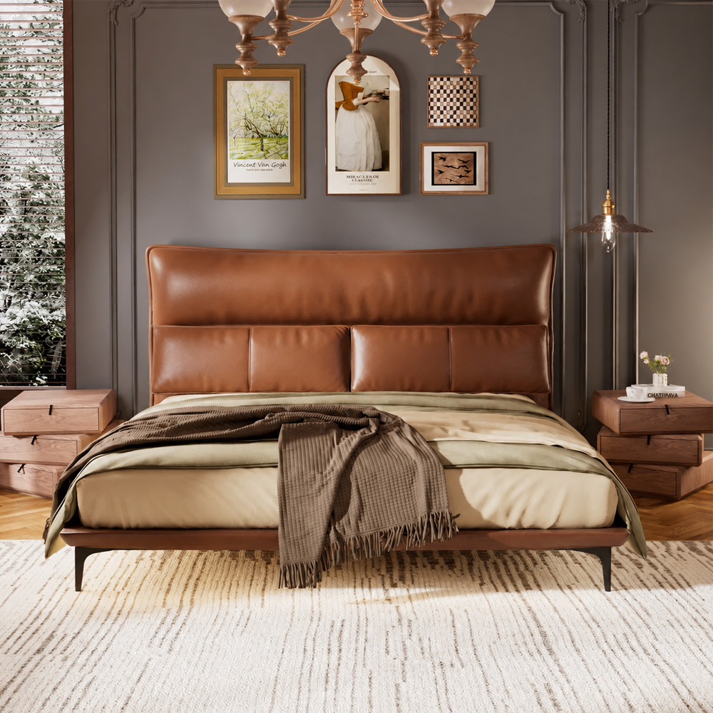 Luxury Floating Upholstered Platform Bed with LED Ambient Lighting & Cushioned Headboard