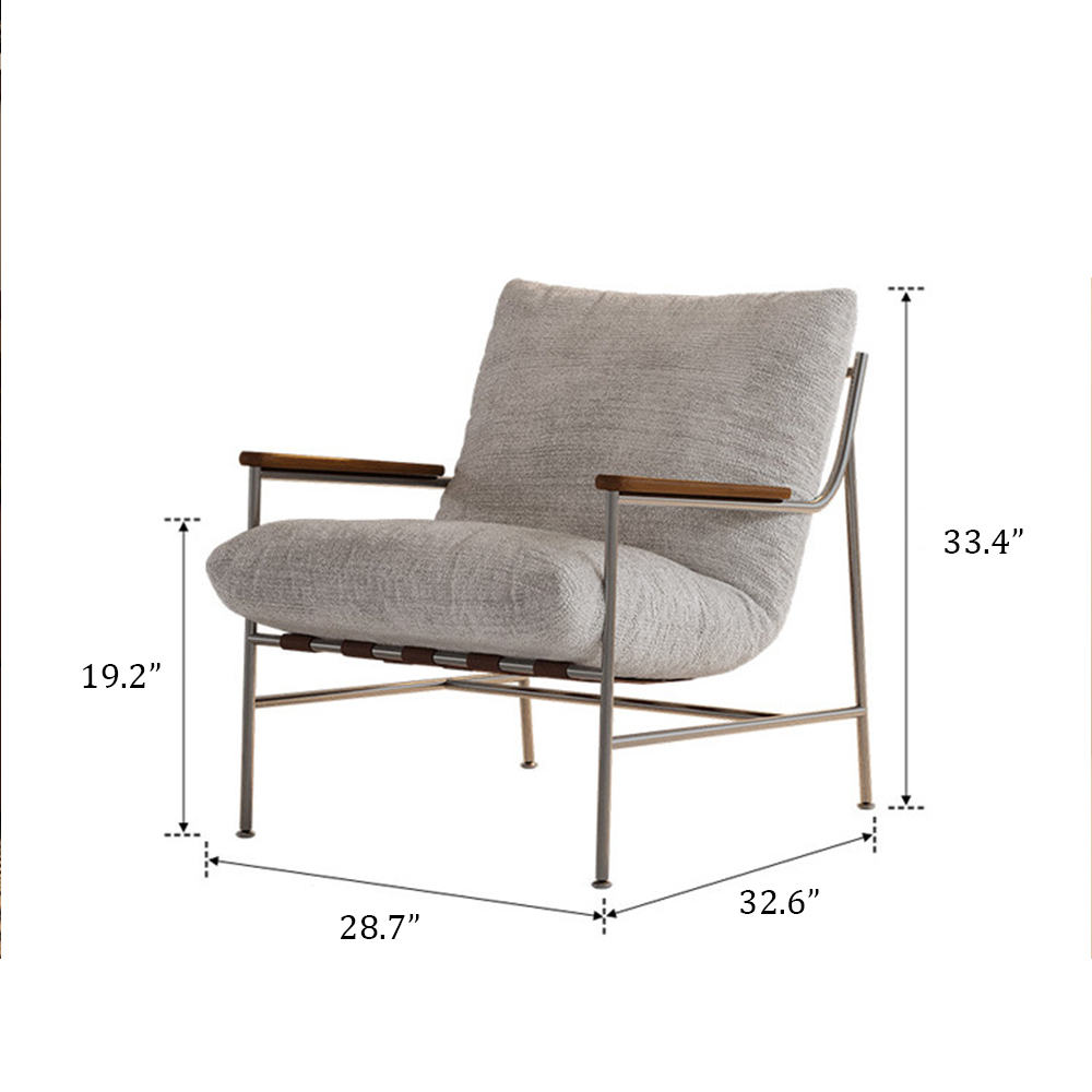 Stainless Steel Frame Linen Blend Walnut Arm Modern Accent Chair